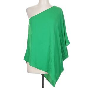 Elings One Shoulder Blouse Womens Medium Kelly Green Asymmetrical Draped Top